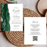 Green Agate Rose Gold QR Code Hochzeit<br><div class="desc">Der links Rand dieser eleganten, modernen Hochzeitseinladung besticht durch einen smaragdgrünen Aquarellrahmen, der mit Imitaten Rose Gold Glitzer bestickt ist. Der individuell anpassbare Text kombiniert handgeschriebene Holzkohle, Kupferplatte und kursiv Schriftart auf weißem Hintergrund. Die Rückseite bietet Platz für Hochzeitsdetails auf einem soliden, weißen Hintergrund, zusammen mit einem QR-Code können Gäste...</div>