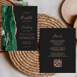 Green Agate Rose Gold Slate QR Code Hochzeit<br><div class="desc">Der links Rand dieser eleganten, modernen Hochzeitseinladung besticht durch einen smaragdgrünen Aquarellrahmen, der mit Imitaten Rose Gold Glitzer bestickt ist. Der anpassbare Text kombiniert Rose-Rosa-Handschrift, Copperplate und kursiv Schriftart auf einem schwarzen Hintergrund. Die Rückseite bietet Platz für Hochzeitsdetails, zusammen mit einem QR-Code können Gäste scannen, um Ihre Website und UAWG...</div>