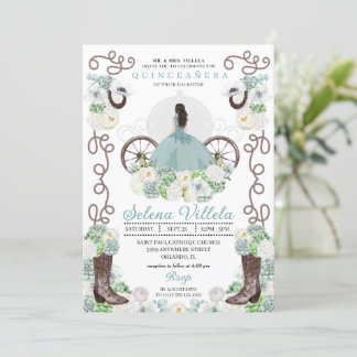 Green Ainderella Carriage Western Quinceañera Einladung
