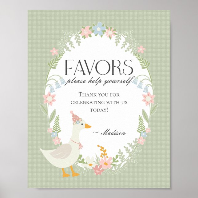 Green Albern Gänse Floral Gingham Favoriten Zeiche Poster (Vorne)
