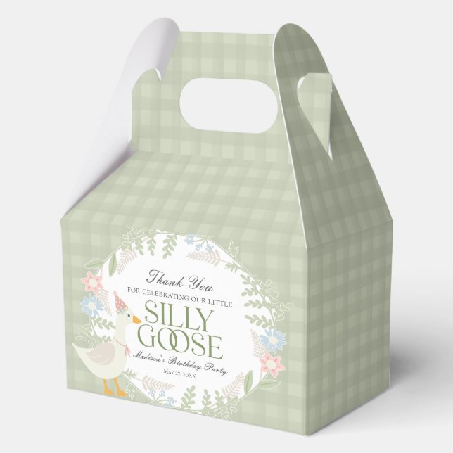 Green Albern Goose Floral Gingham Birthday Geschenkschachtel (Vorderseite)