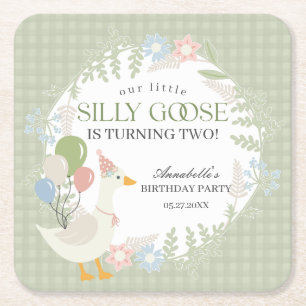 Green Albern Goose Floral Gingham Birthday Rechteckiger Pappuntersetzer