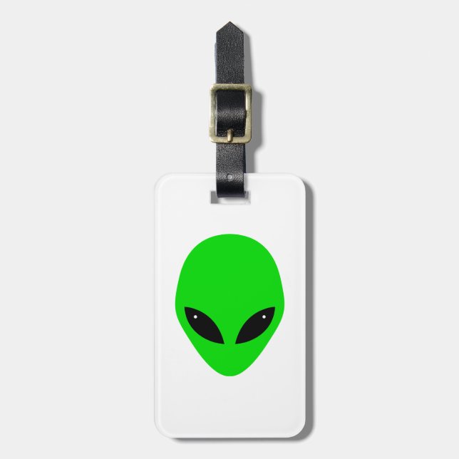 Green Alien Head Gepäckanhänger (Vorderseite vertikal)