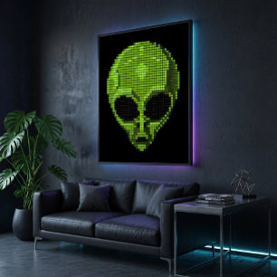 Green Alien Head Glossy Poster