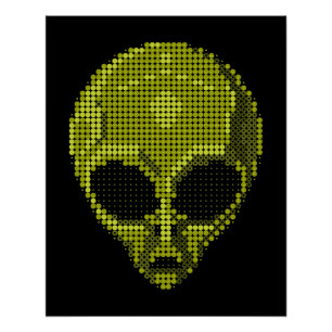Green Alien Head Glossy Poster