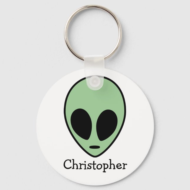 Green Alien Head Personalisiert Schlüsselanhänger (Vorderseite)