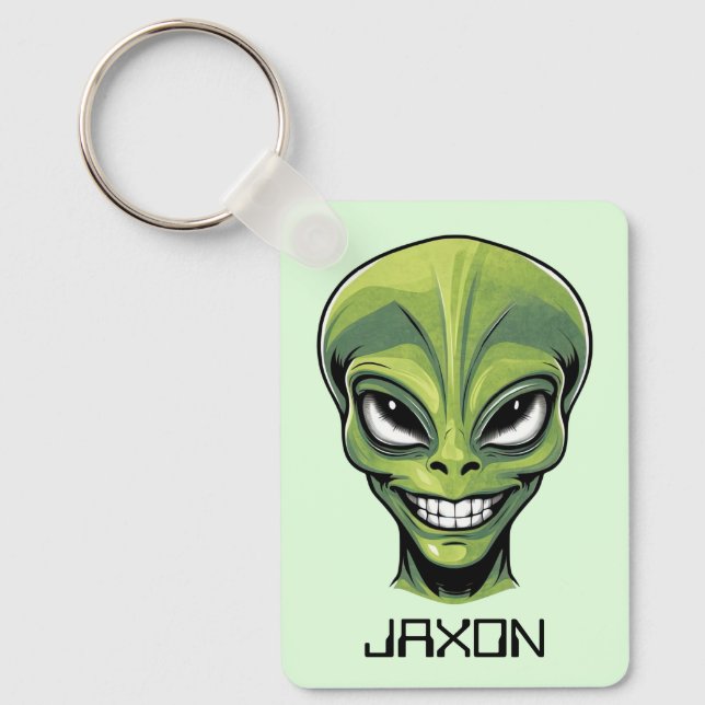 Green Alien Head Personalisiert Schlüsselanhänger (Vorderseite)
