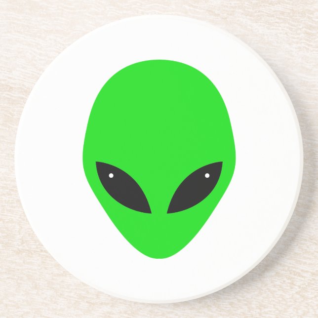Green Alien Head Sandstein Untersetzer (Vorne)