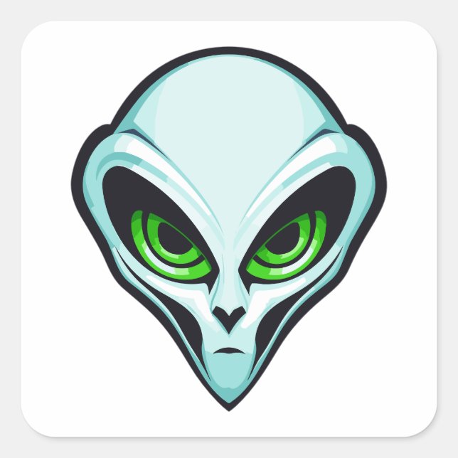 Green Alien Portrait Head Logo Quadratischer Aufkleber (Vorderseite)