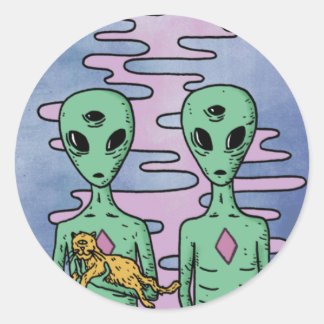 Green Alien Runder Aufkleber
