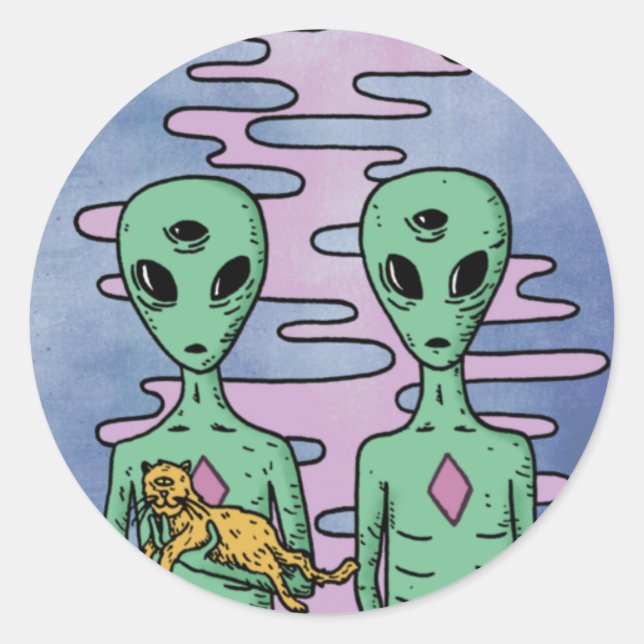 Green Alien  Runder Aufkleber (Vorderseite)