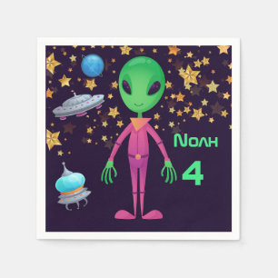 Green Alien UFO Name Age Birthday Party hinzufügen Serviette