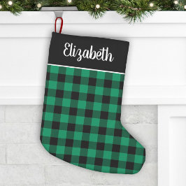 Green and Black Buffalo Plaid Personalized Name Kleiner Weihnachtsstrumpf