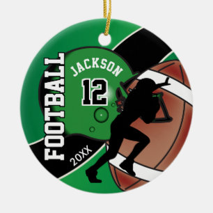 Green and Black Football Player Keramik Ornament