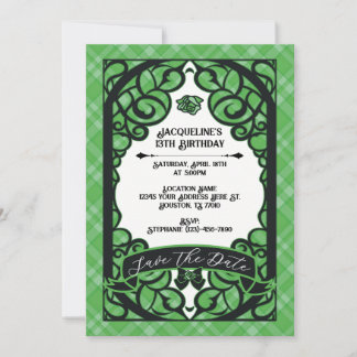 Green and Black Gated Rose Princess Birthday Einladung
