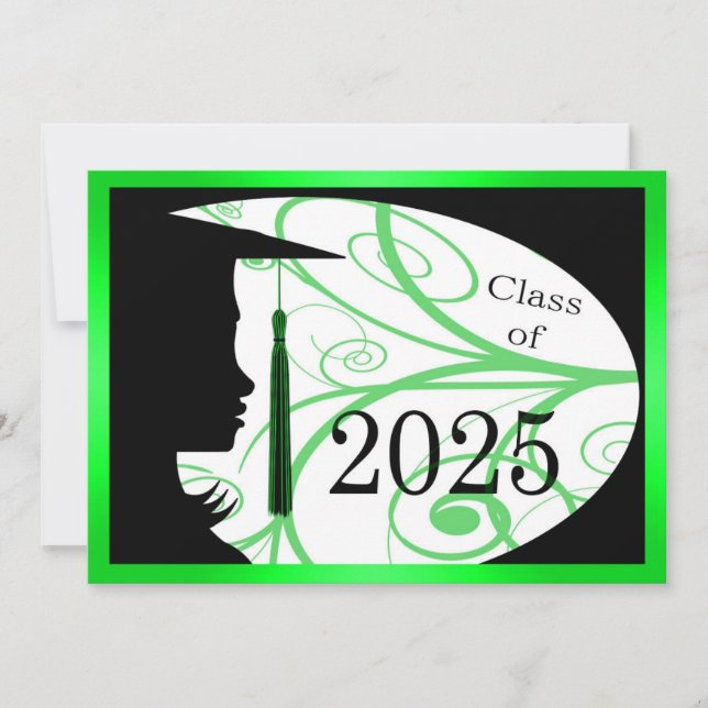 Green and Black Silhouette 2025 Card Einladung (Vorderseite)