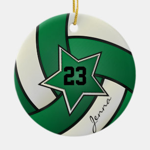 Green and Black Star Volleyball Keramikornament