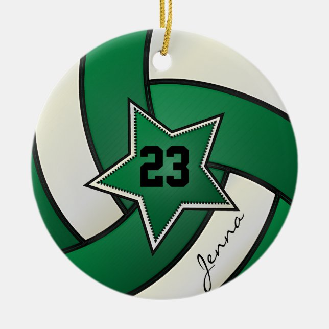 Green and Black Star Volleyball Keramikornament (Vorne)
