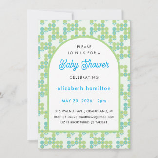 Green and Blue Dots Modern Baby Shower Invitation Einladung