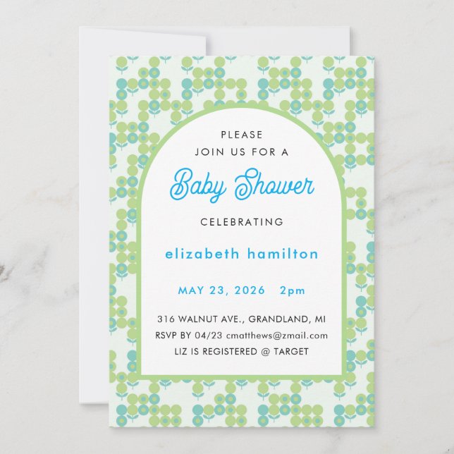 Green and Blue Dots Modern Baby Shower Invitation Einladung (Vorderseite)