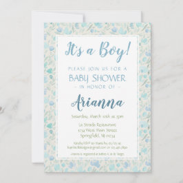 Green and Blue Floral Baby Boy Dusche Einladung