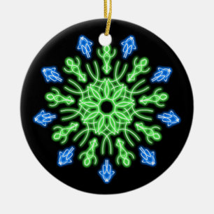 Green and blue neon flower keramikornament
