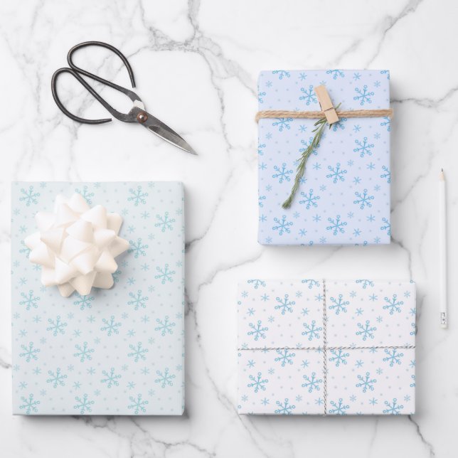 Green and Blue Snowflake Muster Weihnachten Geschenkpapier Set (Vorderseite)
