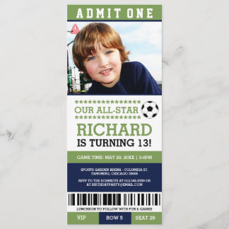 Green and Blue Soccer Ticket Geburtstag lädt ein Einladung