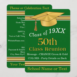 Green and Gold 50 Year Class Reunion Invitations