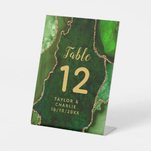 Green and Gold Agate Wedding Tischnummer Sockelschild