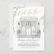 Green and Gold Café Parisien Invitation Anniversai