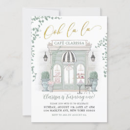 Green and Gold Café Parisien Invitation Anniversai