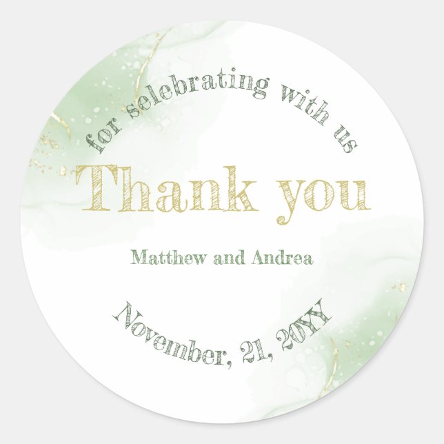 Green and Gold Calligraphy Wedding Vielen Dank Runder Aufkleber (Vorderseite)