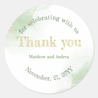 Green and Gold Calligraphy Wedding Vielen Dank Runder Aufkleber