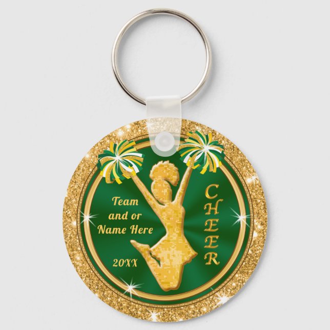 Green and Gold Cheerleader Keychains, Your TEXT Schlüsselanhänger (Vorderseite)