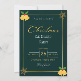 Green and Gold Christmas Eve Party Einladung