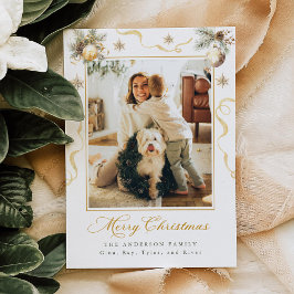 Green and Gold Christmas Photo Card Einladung