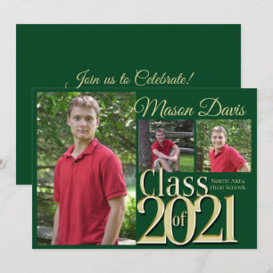 Green and Gold Class of 2021 Foto Abschluss Einladung