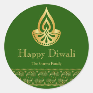Green and Gold Diwali Gastgeschenk Runder Aufkleber