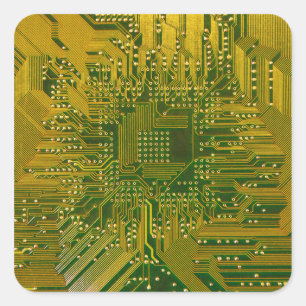 Green and Gold Electronic Computer Circuit Board Quadratischer Aufkleber