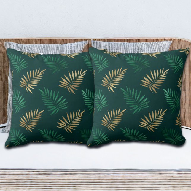 Green and Gold Glitzer auf tropischen Blätter Kissen (Von Creator hochgeladen)