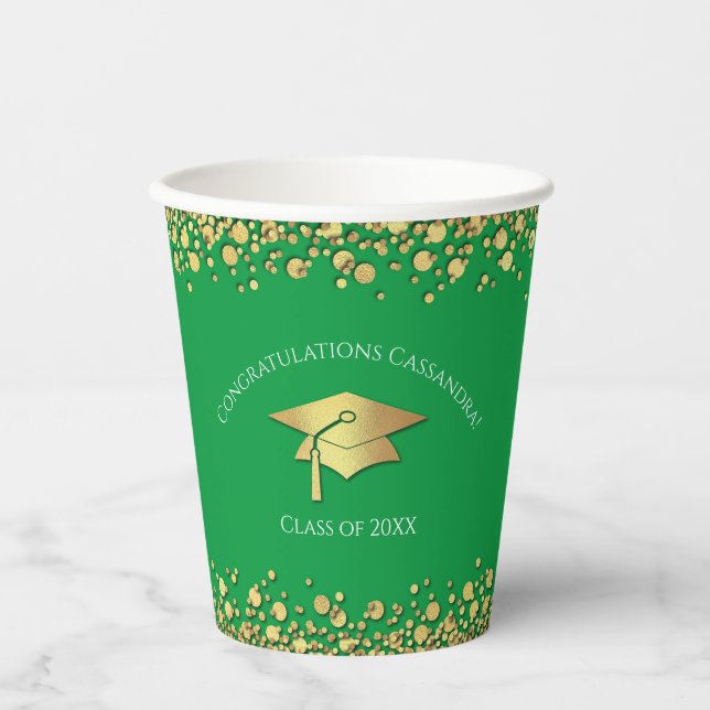 Green and Gold Graduation Pappbecher (Vorderseite)