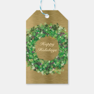 Green and Gold Holiday Wreath Geschenkanhänger