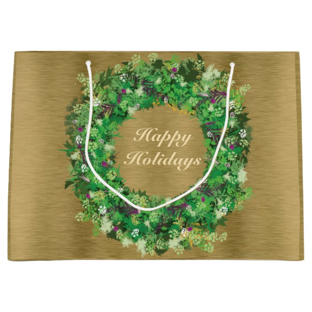 Green and Gold Holiday Wreath Große Geschenktüte (Vorderseite)