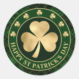 Green and Gold Kleeblatt Clover St Patrick's Day Runder Aufkleber