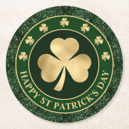 Green and Gold Kleeblatt Clover St Patrick's Day Runder Pappuntersetzer