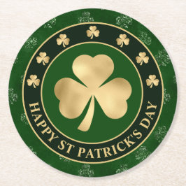 Green and Gold Kleeblatt Clover St Patrick's Day Runder Pappuntersetzer