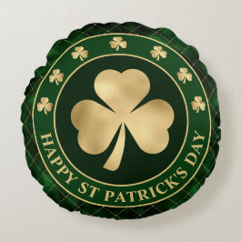 Green and Gold Kleeblatt Clover St Patrick's Day Rundes Kissen