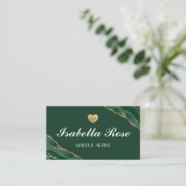 Green and Gold Marble Agate Business Card Visitenkarte (Stehend Vorderseite)