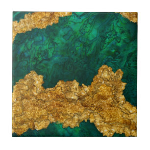 Green and Gold Mixed Media Abstract Fliese